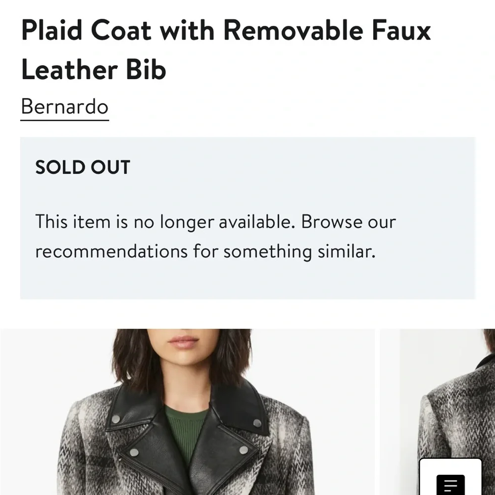 Plaid Coat with Removable Faux Leather bib - Picture 6 of 12